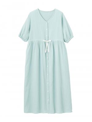 マタニティ パジャマ・ルームウェア|ぷくぷくWガーゼウエストリボンネグリジェ　マタニティ・産後【出産後も長く使える】|グレイッシュブルー