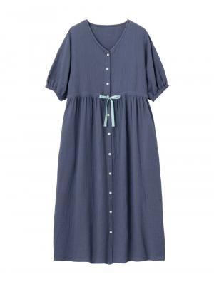 マタニティ パジャマ・ルームウェア|ぷくぷくWガーゼウエストリボンネグリジェ　マタニティ・産後【出産後も長く使える】|ネイビー