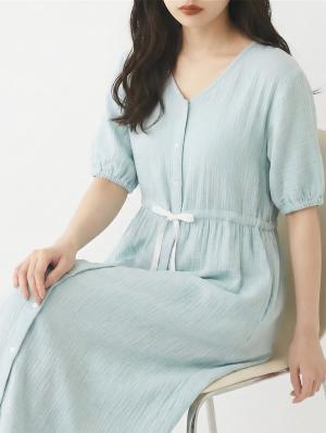 マタニティ パジャマ・ルームウェア|ぷくぷくWガーゼウエストリボンネグリジェ　マタニティ・産後【出産後も長く使える】