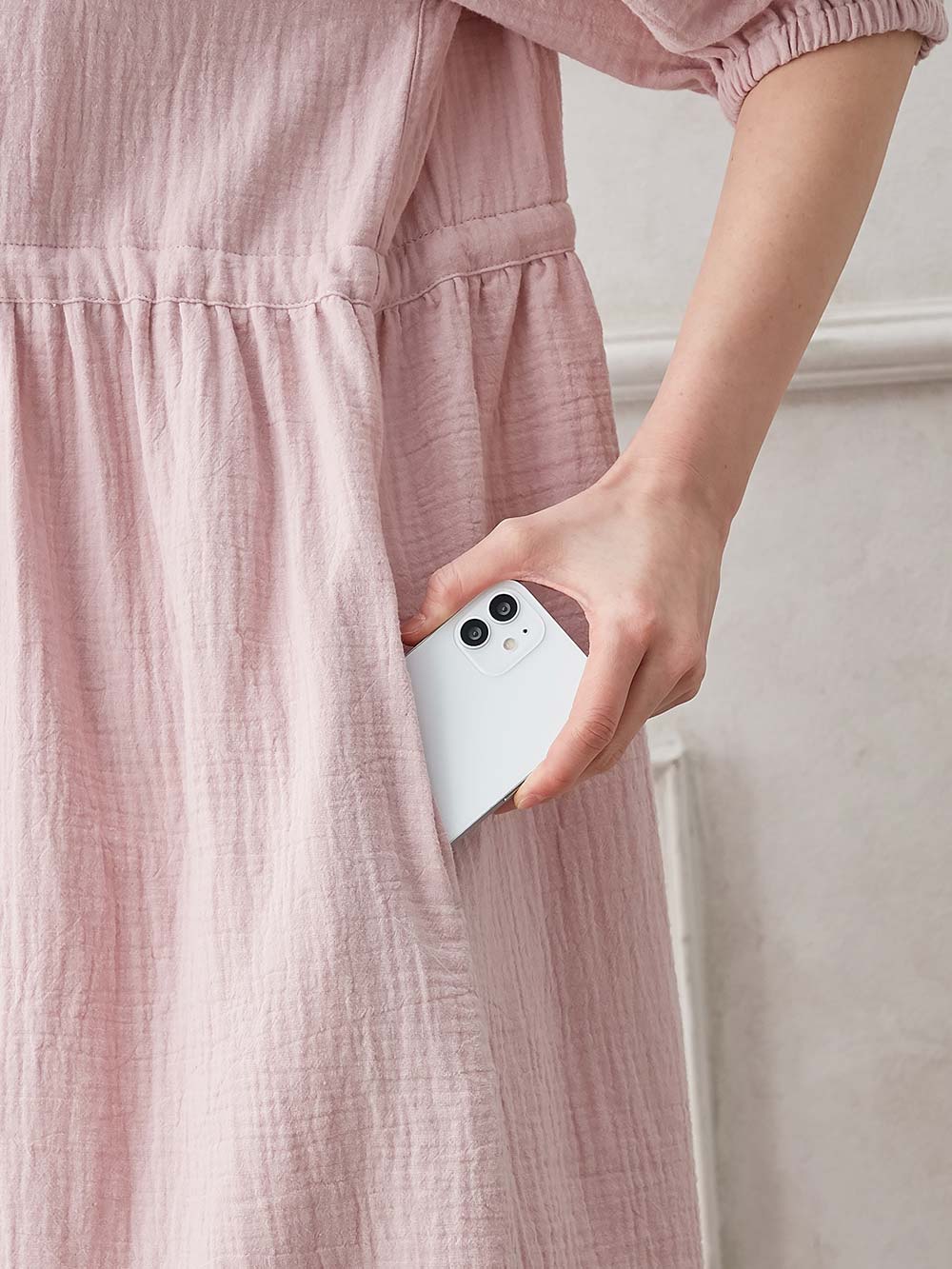 マタニティ パジャマ・ルームウェア|ぷくぷくWガーゼウエストリボンネグリジェ　マタニティ・産後【出産後も長く使える】