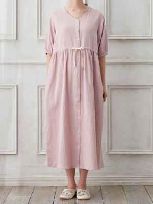 マタニティ パジャマ・ルームウェア|ぷくぷくWガーゼウエストリボンネグリジェ　マタニティ・産後【出産後も長く使える】