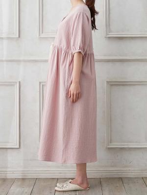 マタニティ パジャマ・ルームウェア|ぷくぷくWガーゼウエストリボンネグリジェ　マタニティ・産後【出産後も長く使える】