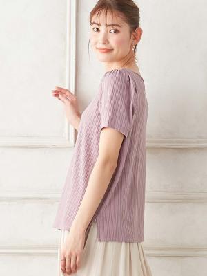 マタニティ トップス|2WAY ランダムリブカットソー半袖トップス　マタニティ・産後授乳服【出産後も長く使える】|パープル