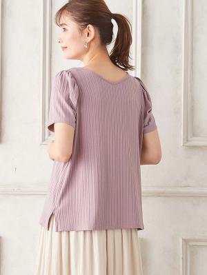 マタニティ トップス|2WAY ランダムリブカットソー半袖トップス　マタニティ・産後授乳服【出産後も長く使える】|パープル