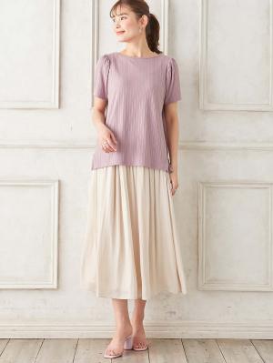 マタニティ トップス|2WAY ランダムリブカットソー半袖トップス　マタニティ・産後授乳服【出産後も長く使える】|パープル