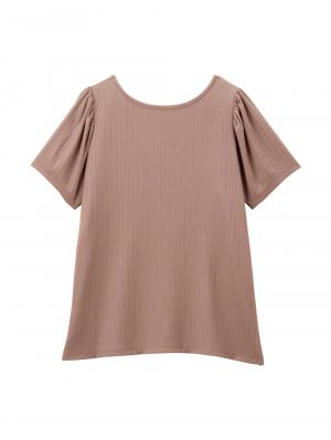 マタニティ トップス|2WAY ランダムリブカットソー半袖トップス　マタニティ・産後授乳服【出産後も長く使える】|モカブラウン