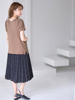 マタニティ トップス|2WAY ランダムリブカットソー半袖トップス　マタニティ・産後授乳服【出産後も長く使える】|モカブラウン