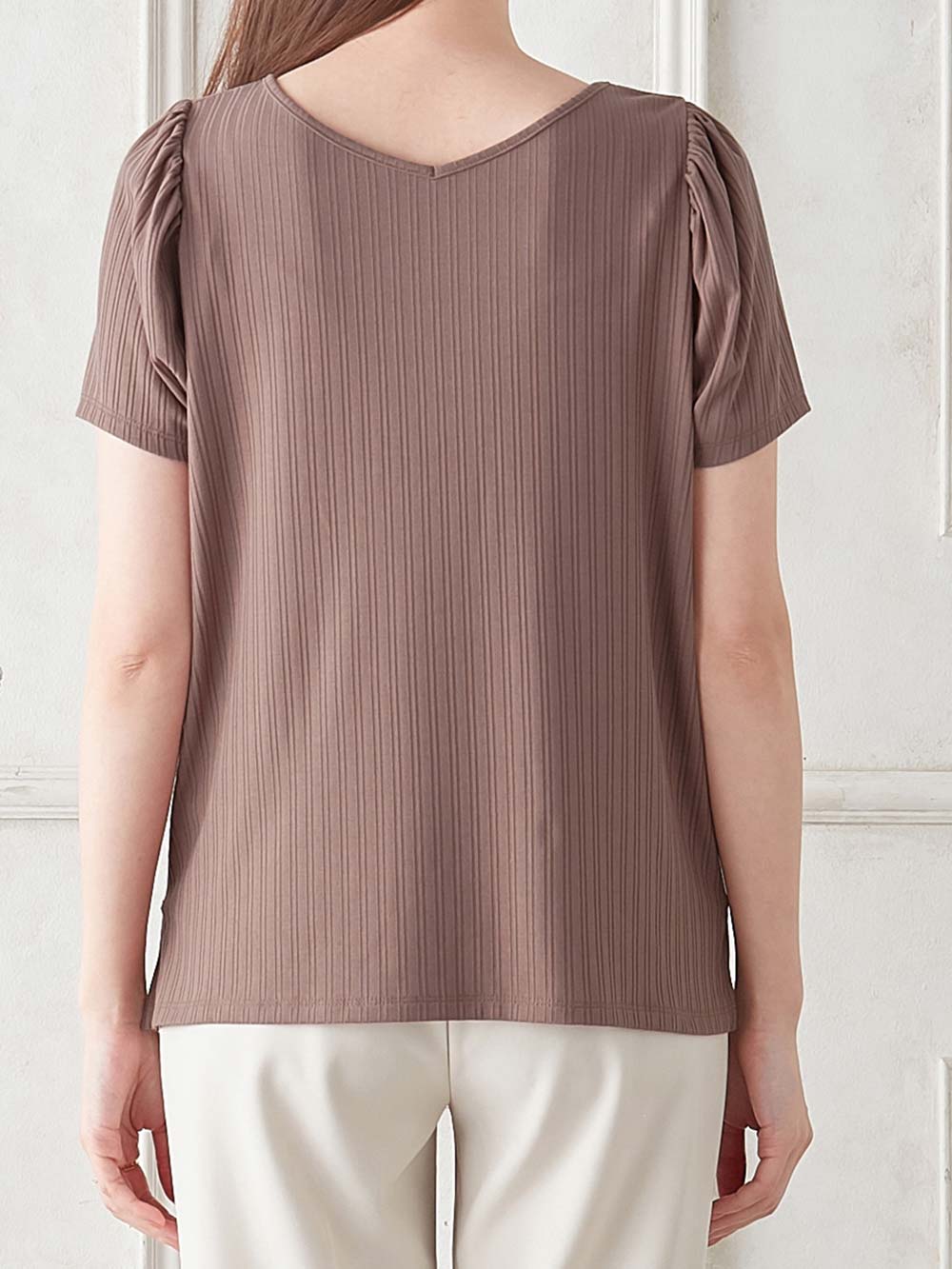 マタニティ トップス|2WAY ランダムリブカットソー半袖トップス　マタニティ・産後授乳服【出産後も長く使える】