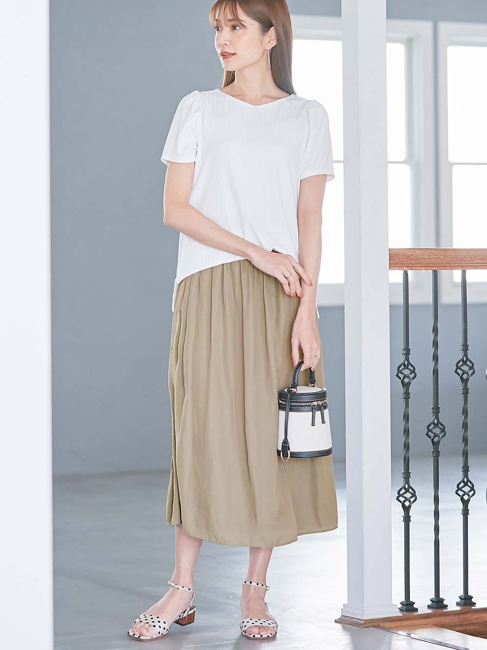 マタニティ トップス|2WAY ランダムリブカットソー半袖トップス　マタニティ・産後授乳服【出産後も長く使える】