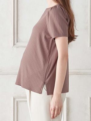マタニティ トップス|2WAY ランダムリブカットソー半袖トップス　マタニティ・産後授乳服【出産後も長く使える】