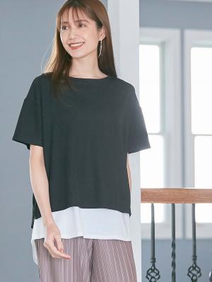 レイヤード風半袖トップス　マタニティ・産後授乳服【出産後も長く使える】