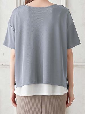 マタニティ トップス|レイヤード風半袖トップス　マタニティ・産後授乳服【出産後も長く使える】