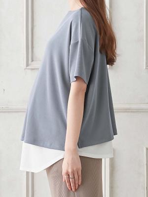 マタニティ トップス|レイヤード風半袖トップス　マタニティ・産後授乳服【出産後も長く使える】