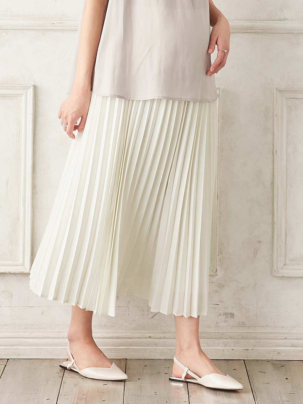 マタニティ スカート|プリーツスカート マタニティ・産後【出産後も長く使える】|アイボリー