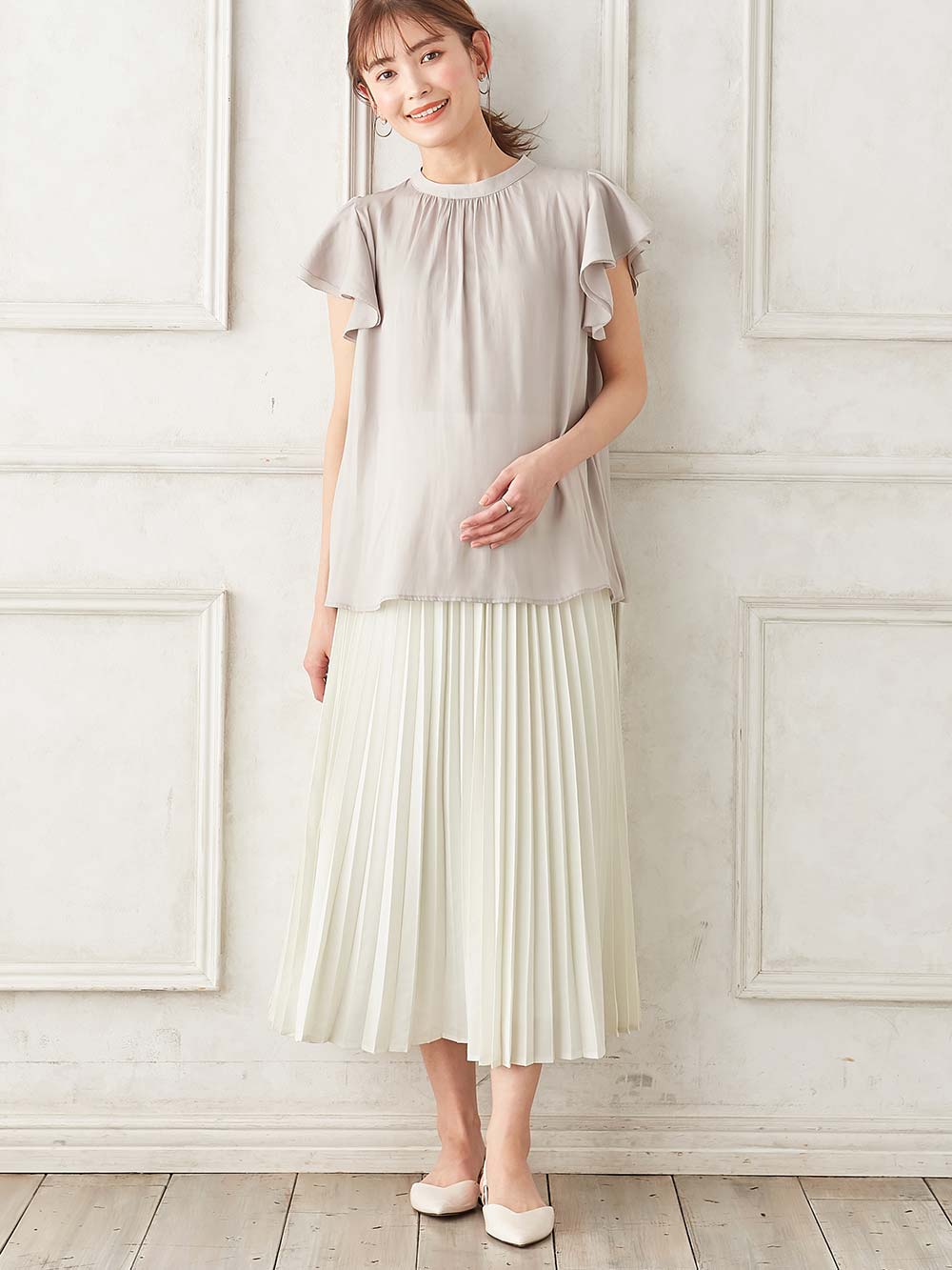 マタニティ スカート|プリーツスカート マタニティ・産後【出産後も長く使える】|アイボリー
