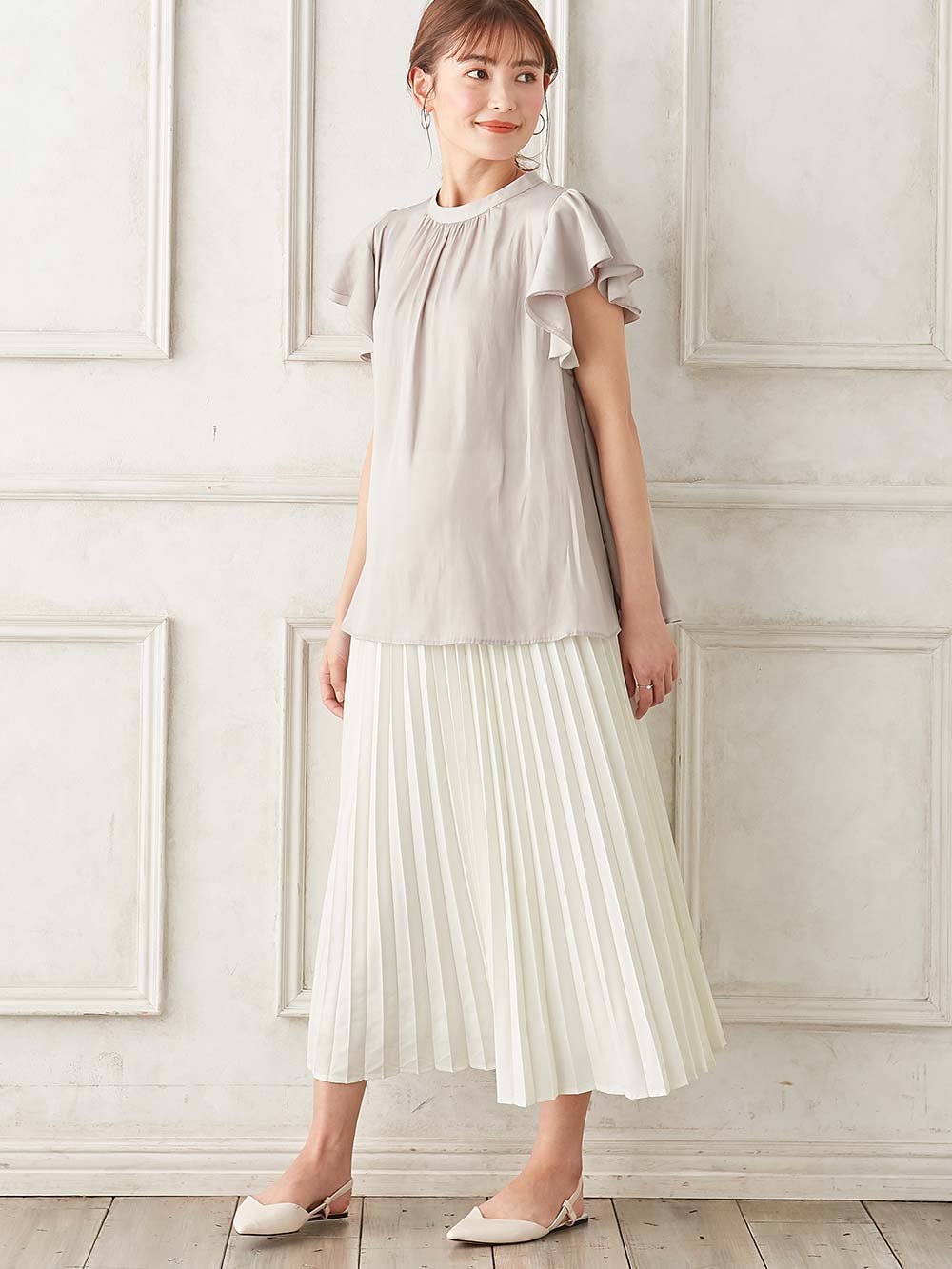マタニティ スカート|プリーツスカート マタニティ・産後【出産後も長く使える】|アイボリー