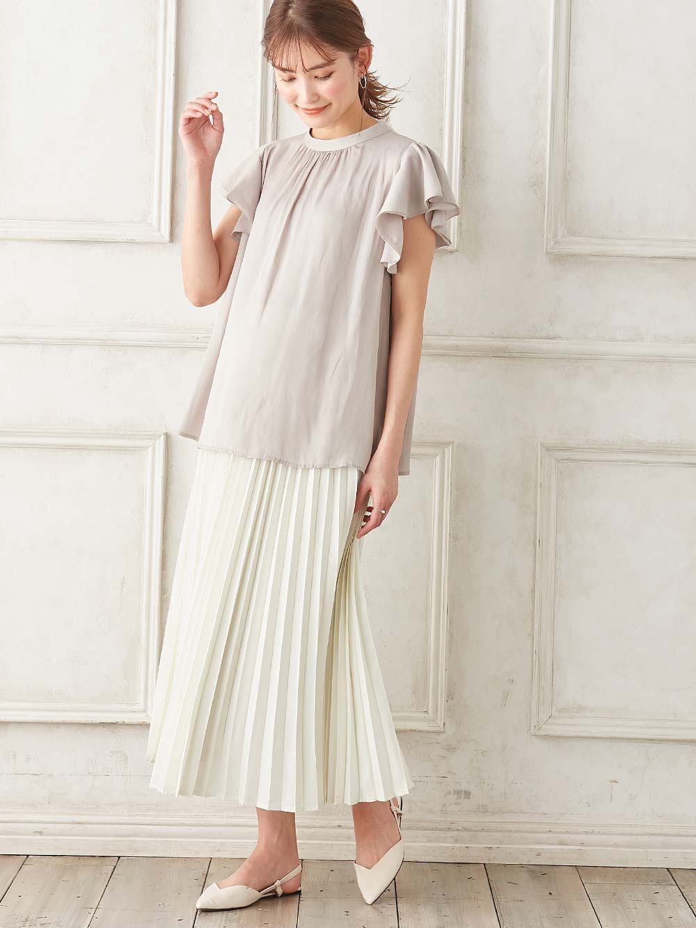 マタニティ スカート|プリーツスカート マタニティ・産後【出産後も長く使える】|アイボリー