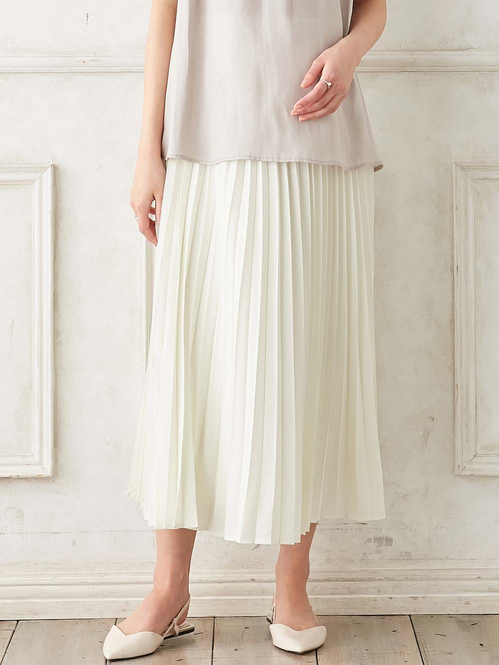 マタニティ スカート|プリーツスカート マタニティ・産後【出産後も長く使える】|アイボリー