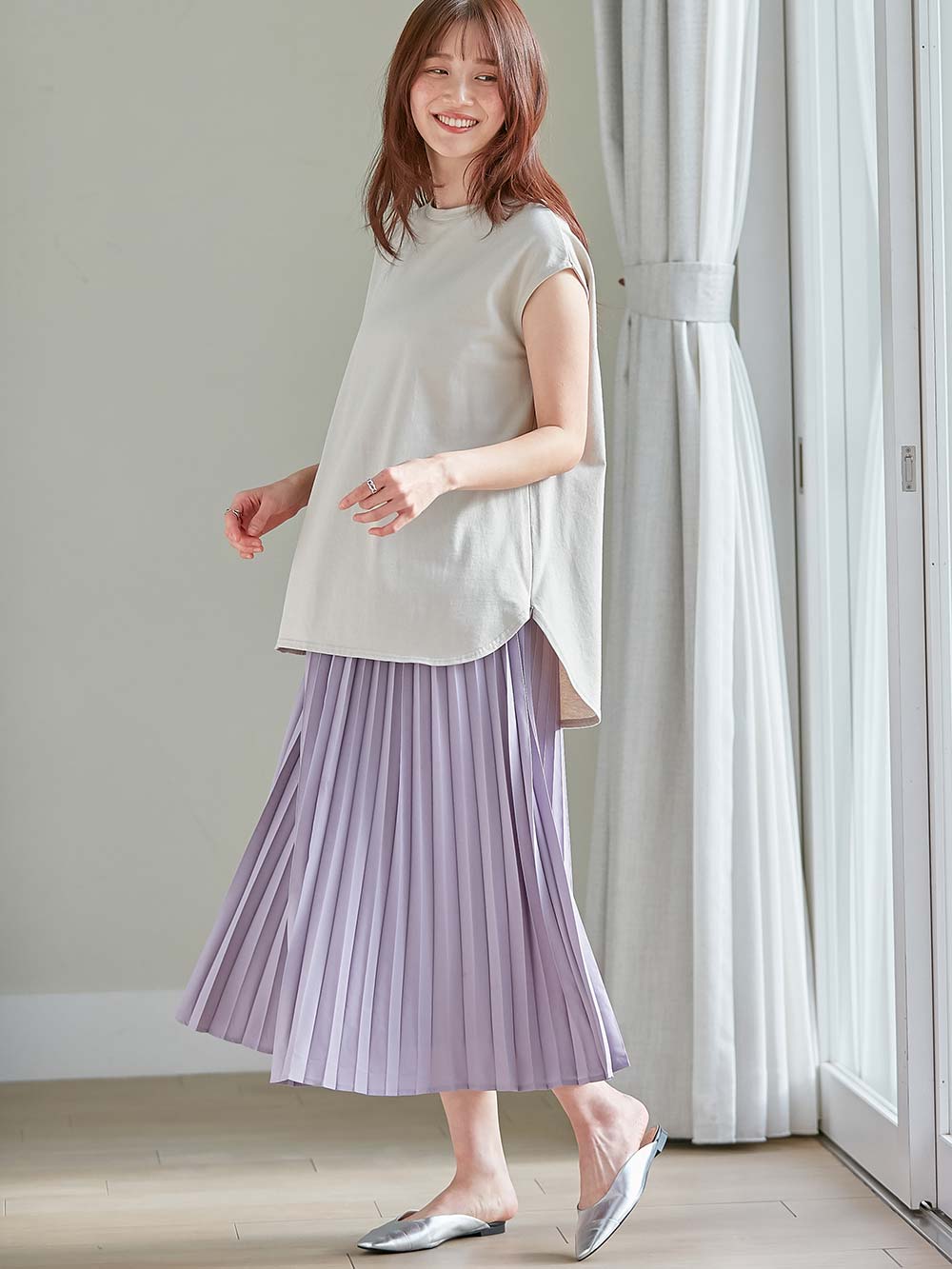 マタニティ スカート|プリーツスカート マタニティ・産後【出産後も長く使える】|ラベンダー