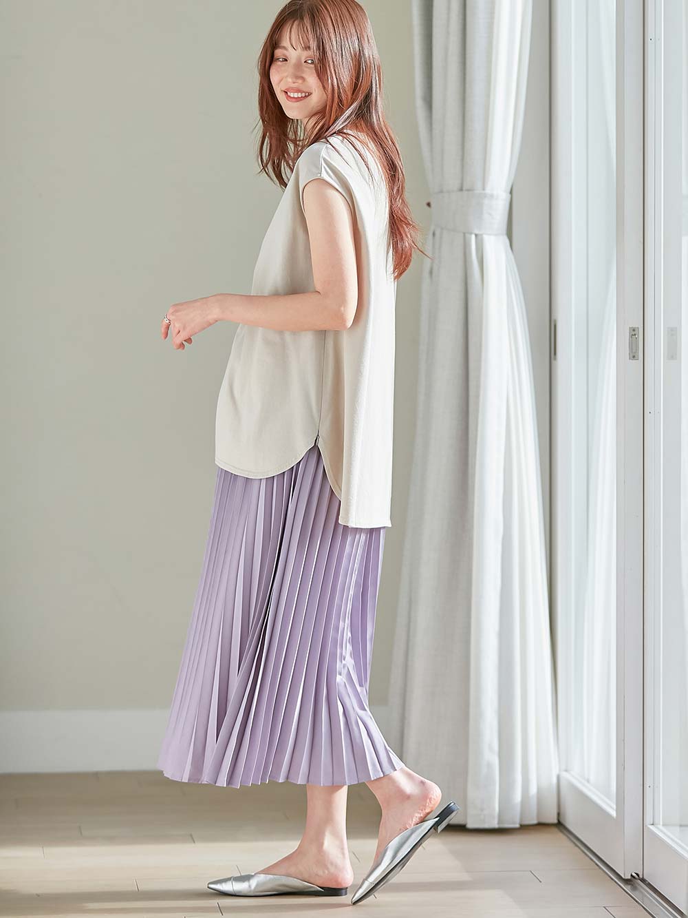 マタニティ スカート|プリーツスカート マタニティ・産後【出産後も長く使える】|ラベンダー