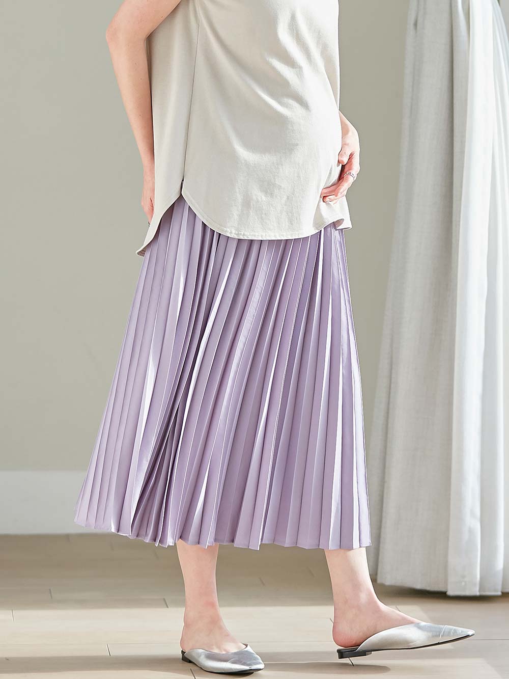 マタニティ スカート|プリーツスカート マタニティ・産後【出産後も長く使える】|ラベンダー