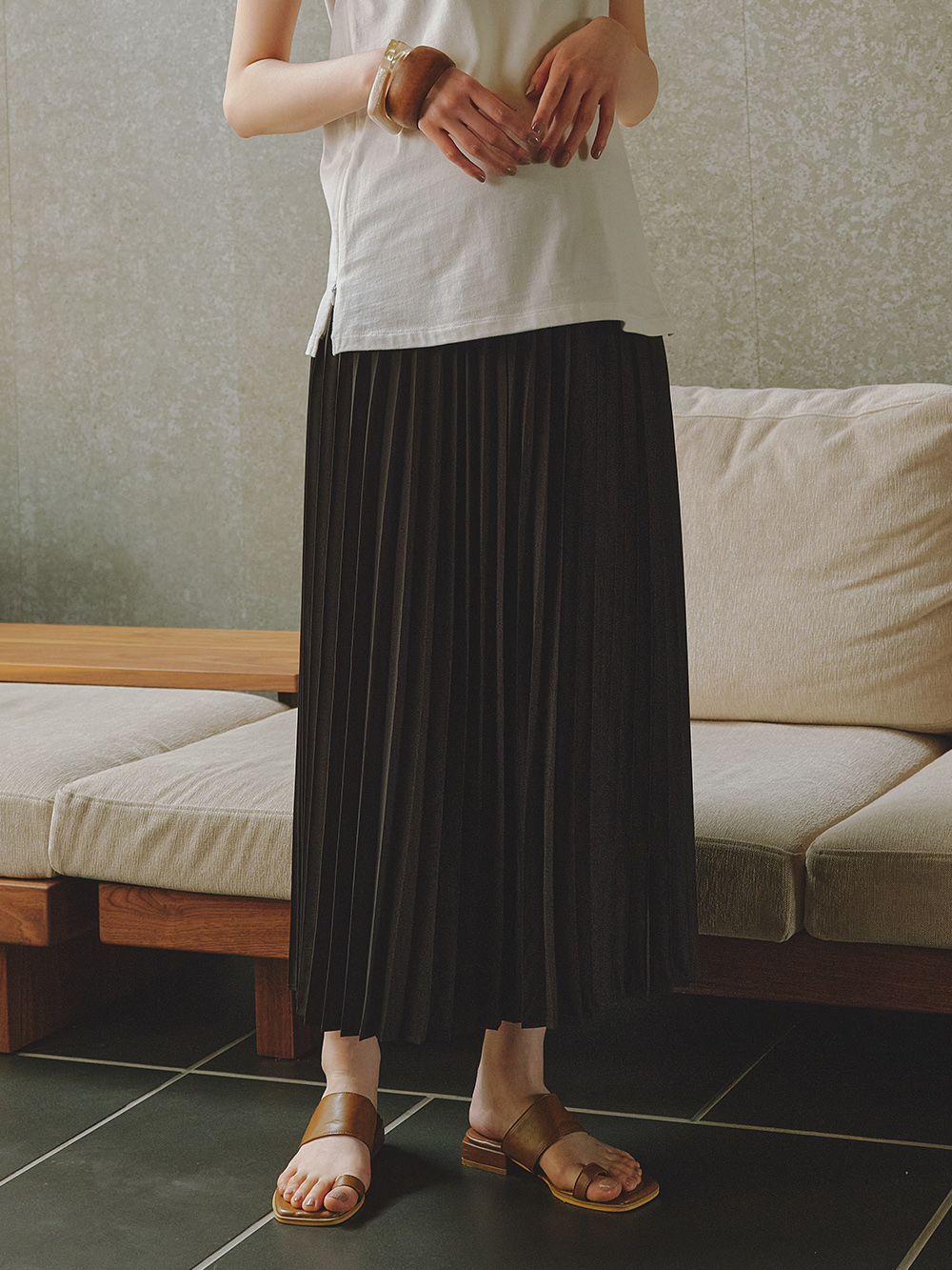 マタニティ スカート|プリーツスカート マタニティ・産後【出産後も長く使える】|ブラック