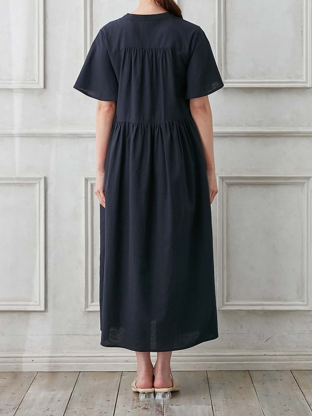 マタニティ ワンピース|【抗菌消臭】ウォッシャブル加工リネンレーヨン混Vネックワンピース　マタニティ・産後授乳服【出産後も長く使える】