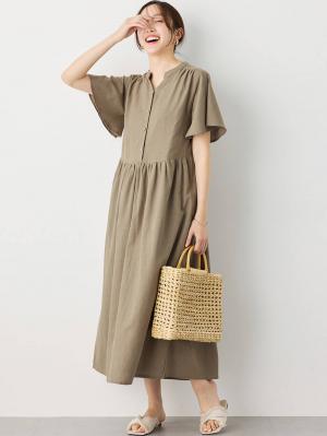 マタニティ ワンピース|【抗菌消臭】ウォッシャブル加工リネンレーヨン混Vネックワンピース　マタニティ・産後授乳服【出産後も長く使える】