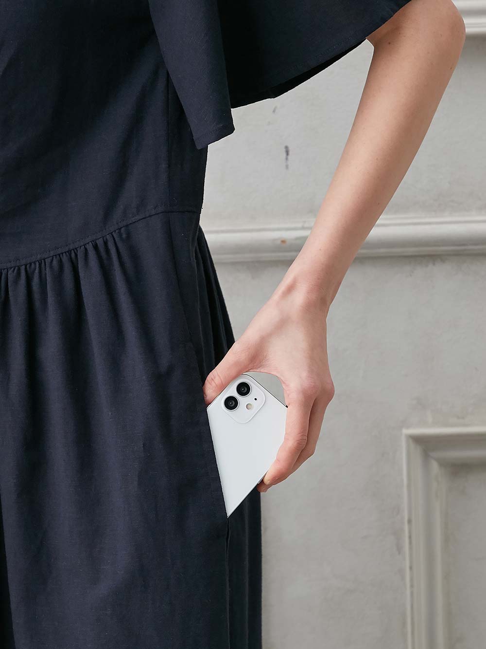 マタニティ ワンピース|【抗菌消臭】ウォッシャブル加工リネンレーヨン混Vネックワンピース　マタニティ・産後授乳服【出産後も長く使える】