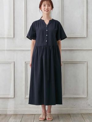 マタニティ ワンピース|【抗菌消臭】ウォッシャブル加工リネンレーヨン混Vネックワンピース　マタニティ・産後授乳服【出産後も長く使える】