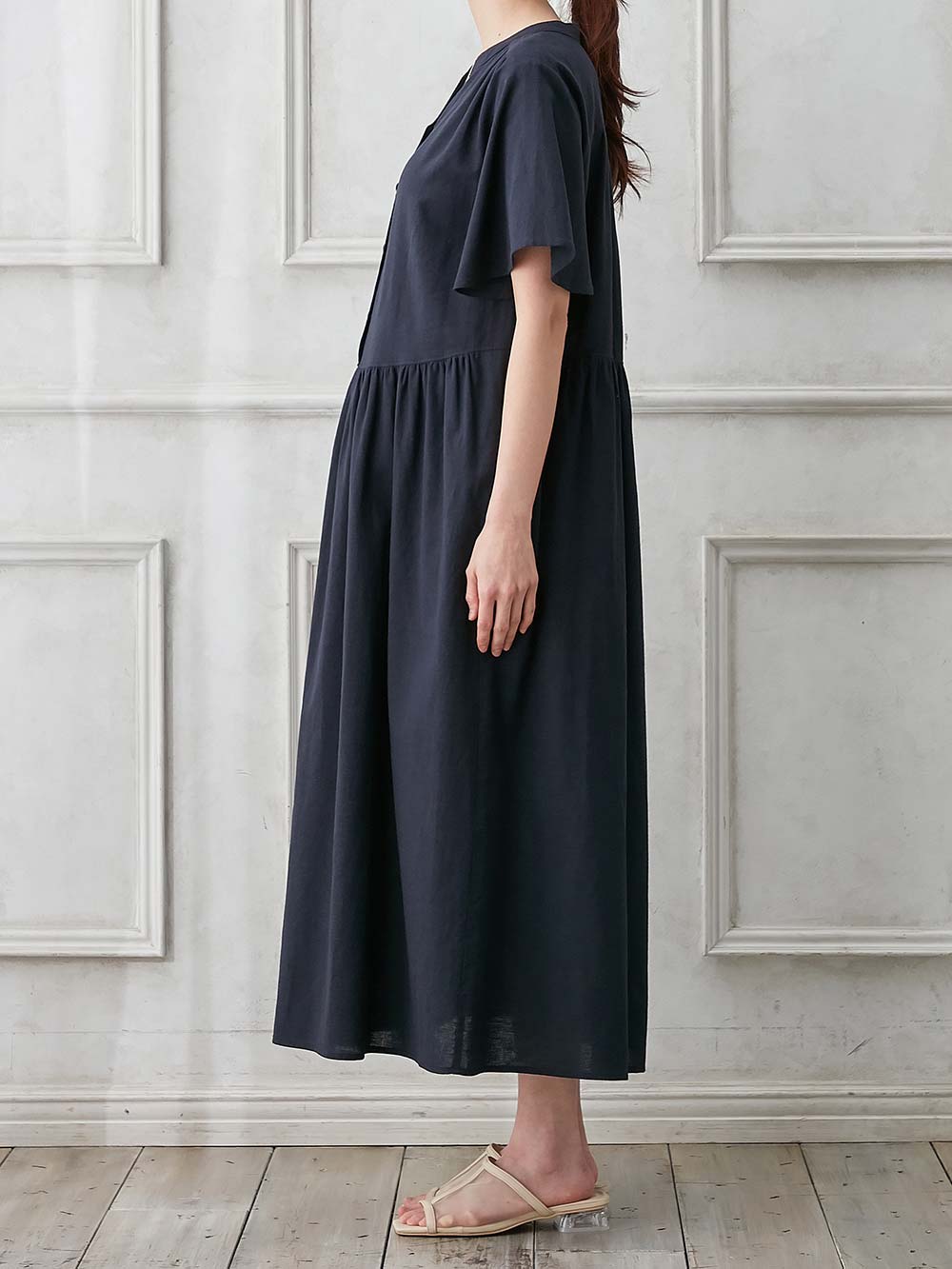 マタニティ ワンピース|【抗菌消臭】ウォッシャブル加工リネンレーヨン混Vネックワンピース　マタニティ・産後授乳服【出産後も長く使える】