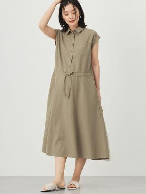 マタニティ ワンピース|ウォッシャブル加工リネンレーヨン前開きワンピース マタニティ・産後授乳服【出産後も長く使える】|カーキ