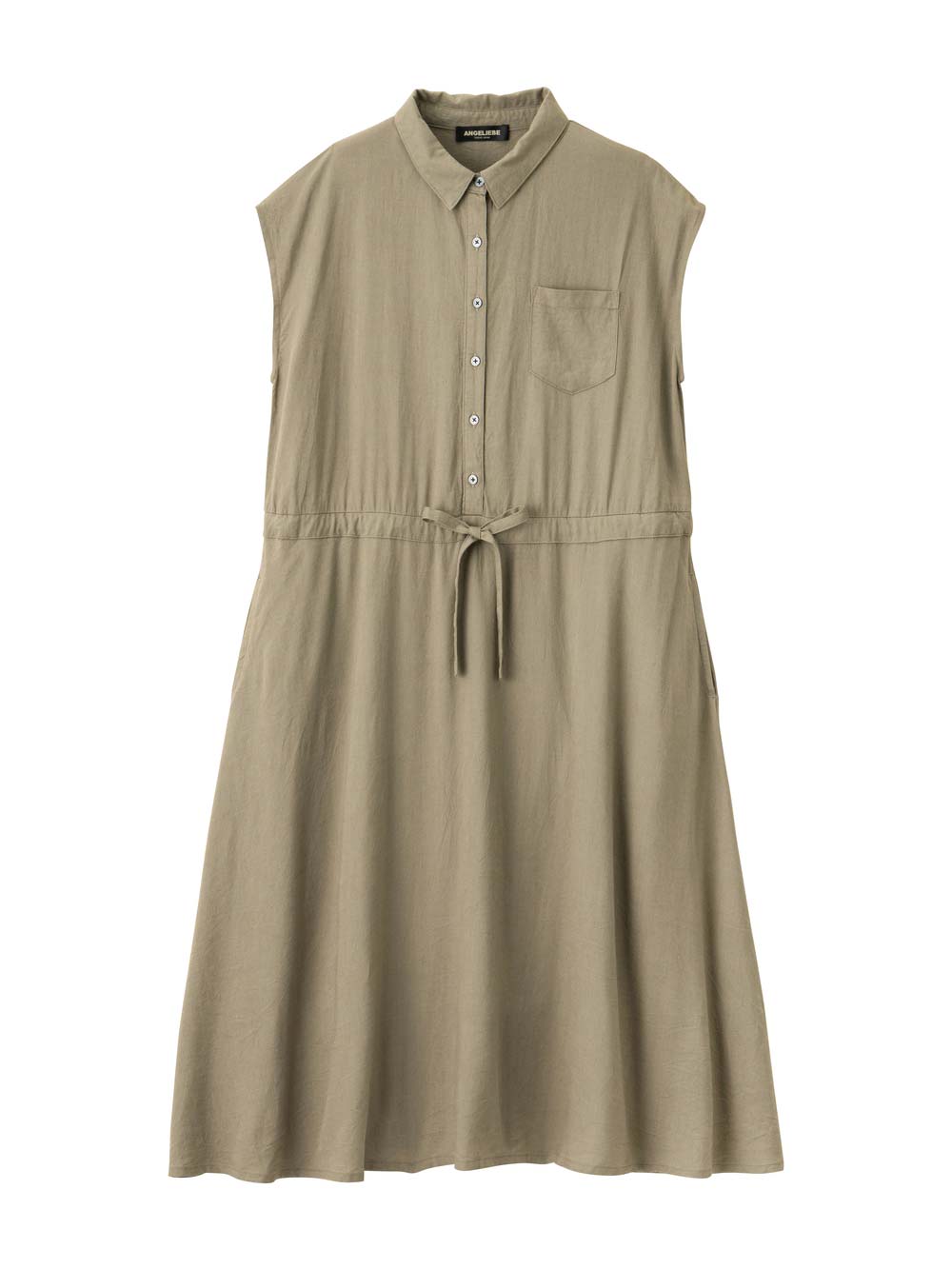 マタニティ ワンピース|ウォッシャブル加工リネンレーヨン前開きワンピース マタニティ・産後授乳服【出産後も長く使える】|カーキ