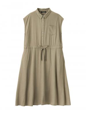 マタニティ ワンピース|ウォッシャブル加工リネンレーヨン前開きワンピース マタニティ・産後授乳服【出産後も長く使える】|カーキ