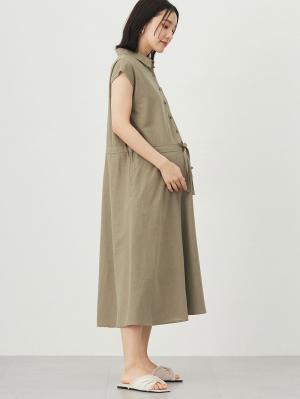 マタニティ ワンピース|ウォッシャブル加工リネンレーヨン前開きワンピース マタニティ・産後授乳服【出産後も長く使える】|カーキ