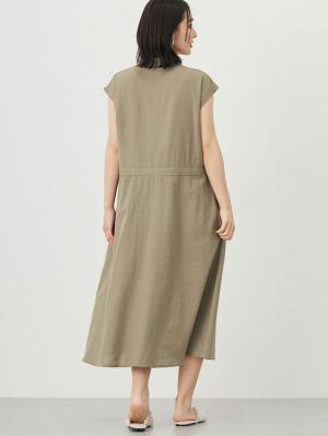 マタニティ ワンピース|ウォッシャブル加工リネンレーヨン前開きワンピース マタニティ・産後授乳服【出産後も長く使える】|カーキ