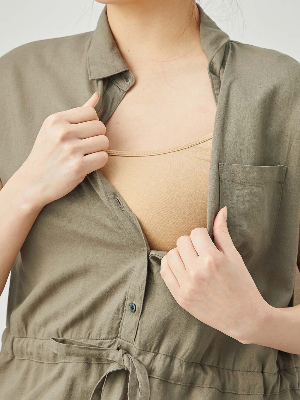 マタニティ ワンピース|ウォッシャブル加工リネンレーヨン前開きワンピース マタニティ・産後授乳服【出産後も長く使える】