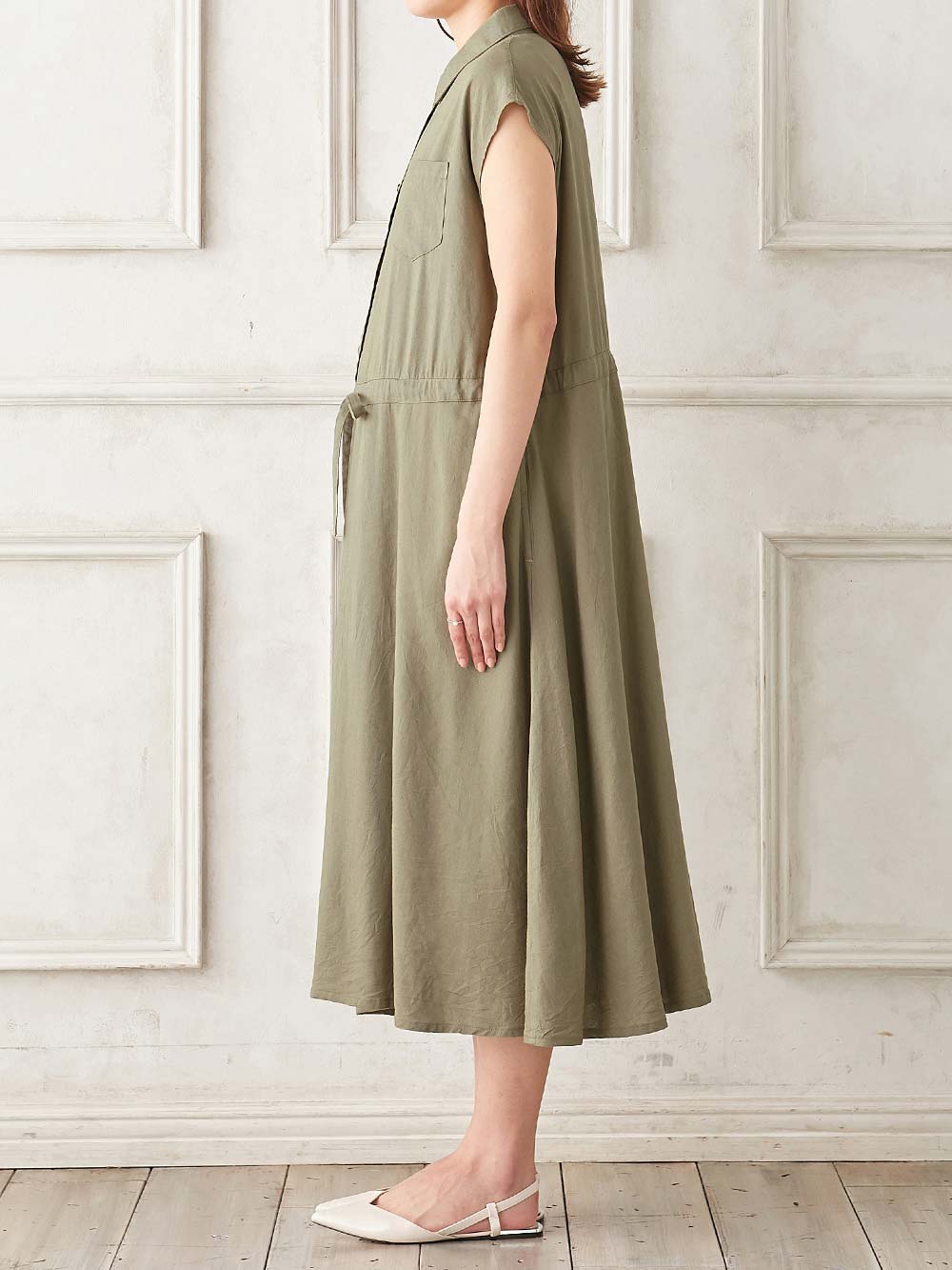 マタニティ ワンピース|ウォッシャブル加工リネンレーヨン前開きワンピース マタニティ・産後授乳服【出産後も長く使える】