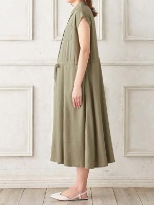 マタニティ ワンピース|ウォッシャブル加工リネンレーヨン前開きワンピース マタニティ・産後授乳服【出産後も長く使える】