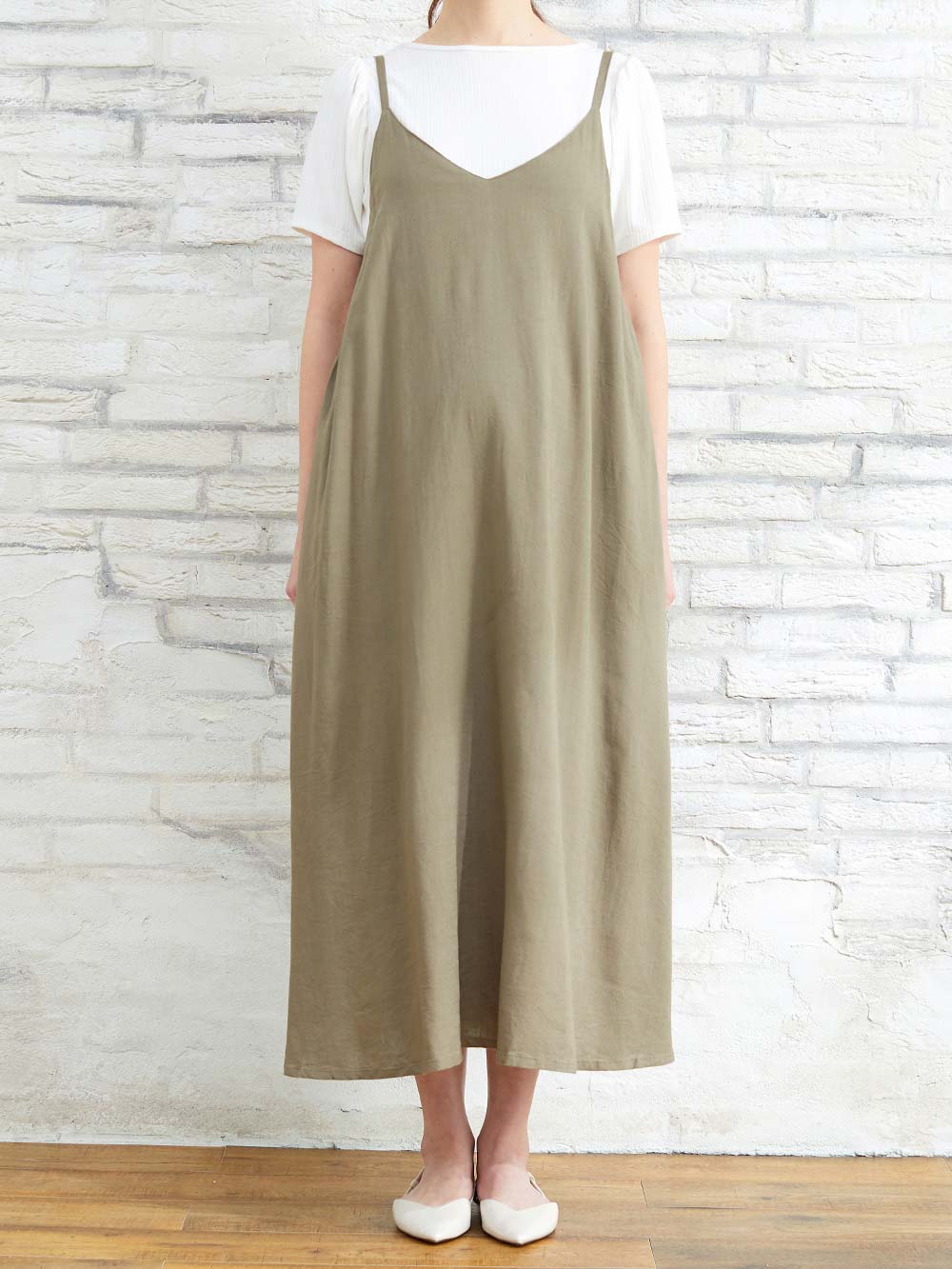 マタニティ ワンピース|ウォッシャブル加工リネンレーヨンキャミワンピース マタニティ・産後授乳服【出産後も長く使える】