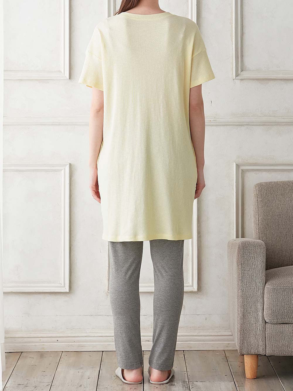 マタニティ パジャマ・ルームウェア|リブヘンリーネック半袖トップス&産後も使えるレギンスパジャマ マタニティ・授乳パジャマ【出産後も長く使える】