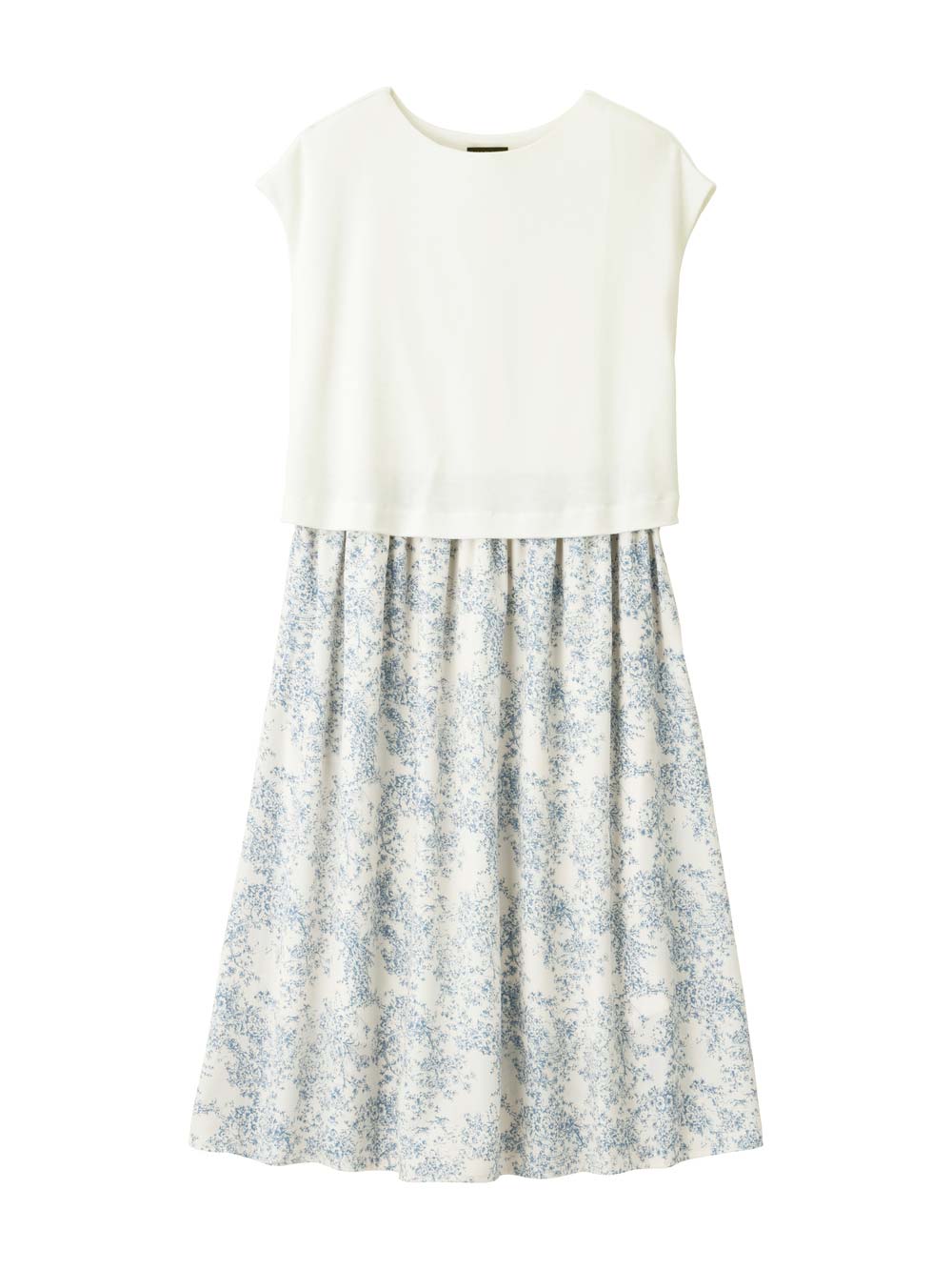 マタニティ ワンピース|ニットソー×花柄ワンピース　マタニティ・産後授乳服【出産後も長く使える】|オフ×サックス