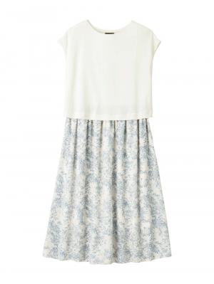 マタニティ ワンピース|ニットソー×花柄ワンピース　マタニティ・産後授乳服【出産後も長く使える】|オフ×サックス