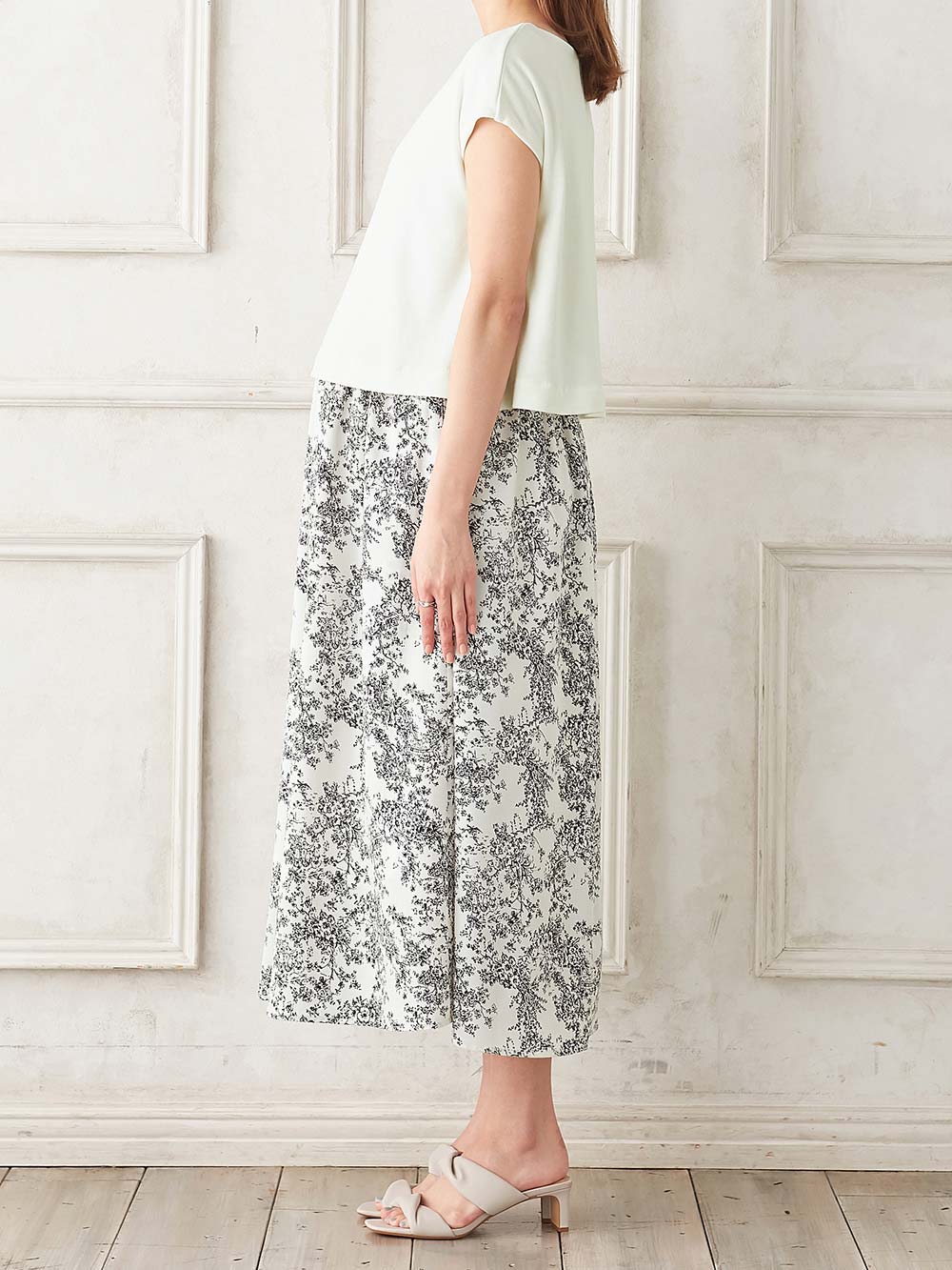 マタニティ ワンピース|ニットソー×花柄ワンピース　マタニティ・産後授乳服【出産後も長く使える】