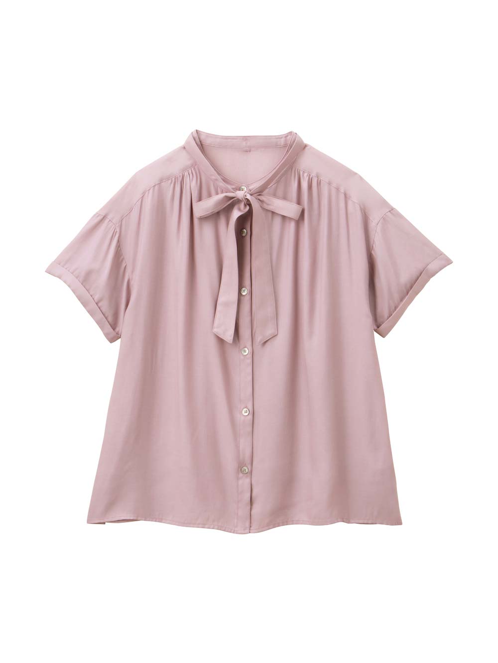 マタニティ トップス|ボウタイ付き半袖ブラウス　マタニティ・産後授乳服【出産後も長く使える】|グレイッシュピンク