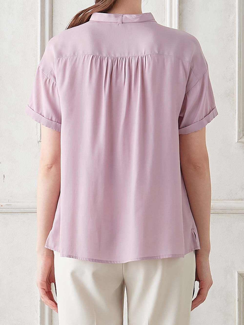 マタニティ トップス|ボウタイ付き半袖ブラウス　マタニティ・産後授乳服【出産後も長く使える】