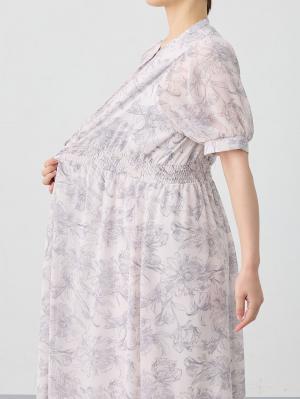 マタニティ ワンピース|ウエストシャーリング花柄ギャザーワンピース　マタニティ・産後授乳服【出産後も長く使える】