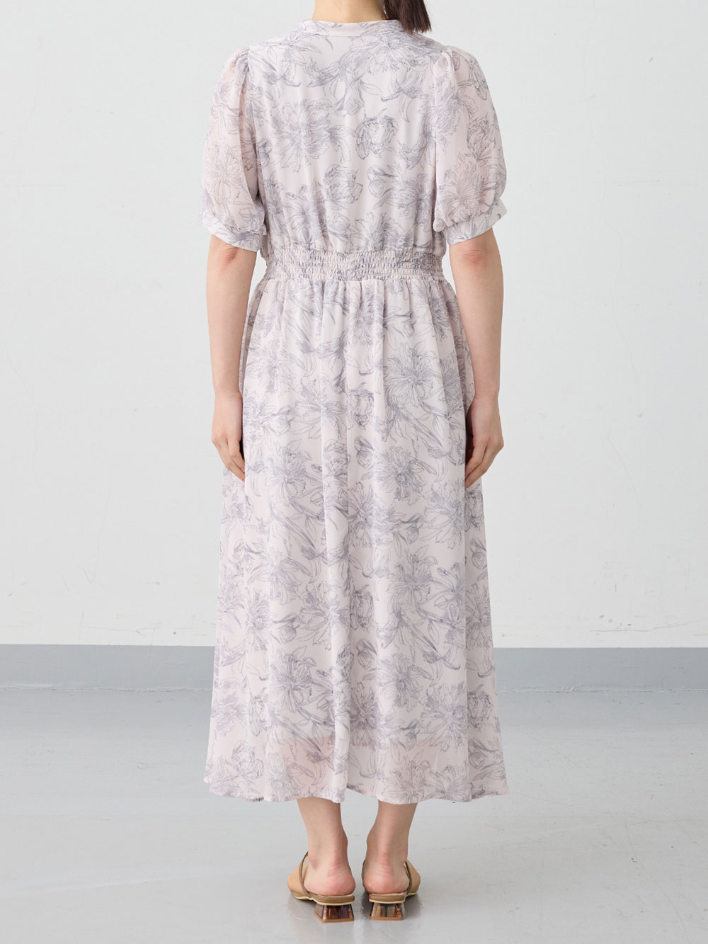 マタニティ ワンピース|ウエストシャーリング花柄ギャザーワンピース　マタニティ・産後授乳服【出産後も長く使える】