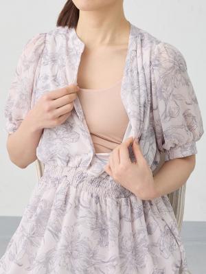 マタニティ ワンピース|ウエストシャーリング花柄ギャザーワンピース　マタニティ・産後授乳服【出産後も長く使える】