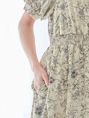 マタニティ ワンピース|ウエストシャーリング花柄ギャザーワンピース　マタニティ・産後授乳服【出産後も長く使える】